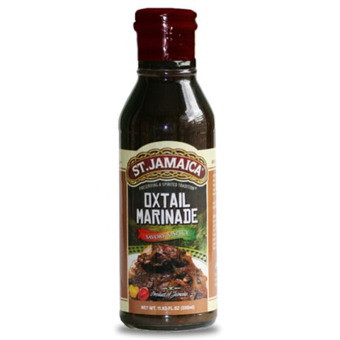 St Jamaica Oxtail Marinade bottle for Caribbean grilling and slow cooking.