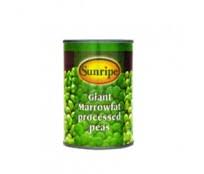 Sunripe Green Peas 300g can, rich in fiber and vitamins.