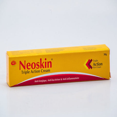 Neoskin triple action cream packaging box for antifungal, antibacterial, and anti-inflammatory skin treatment