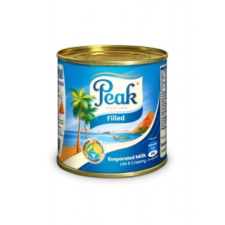 EXP Peak Evaporated Filled Cream Milk 150g can with tropical design and blue label