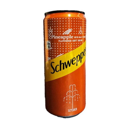 Schweppes Pineapple Can with vibrant design and fruity flavor.