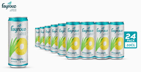 Fayrouz Pineapple Can 24-pack, tropical sparkling beverage.