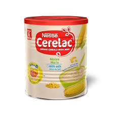 Nestle Cerelac Maize Cereal for babies 6 months and older, enriched with essential vitamins and iron, 400g can.