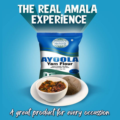 Ayoola Yam Flour 2lbs package with smooth texture for traditional Nigerian dishes.