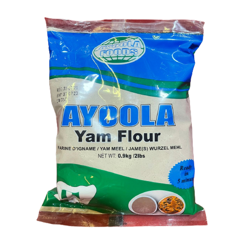 Ayoola Yam Flour 2lbs package with smooth texture for traditional Nigerian dishes.