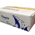 Box of Whole Tilapia - 10lbs packaging with fish graphic, offering fresh and nutritious whole tilapia for diverse culinary uses.