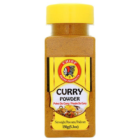 Chief Curry Seasoning curry powder bottle with yellow cap and label, 150g container