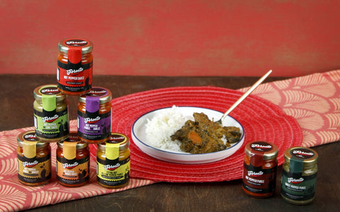 Assorted Foronto hot sauces for rice, meat, and African dishes
