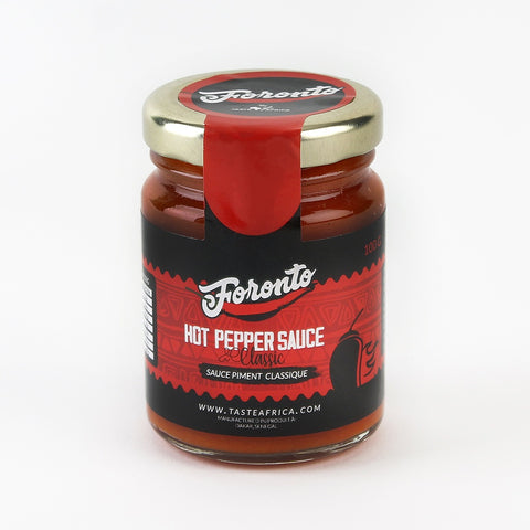 Foronto variety pack of spicy pepper sauces in glass jars