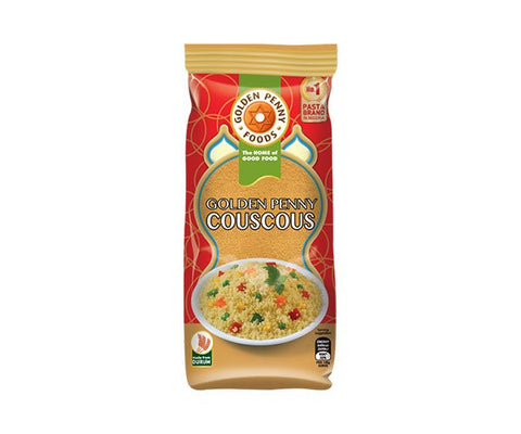 Golden Penny Couscous package with colorful design, made from durum wheat semolina.