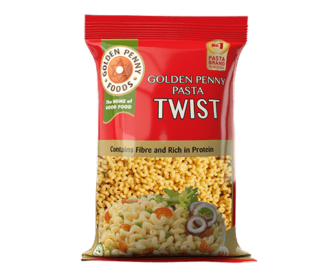 Golden Penny Twist Pasta package with twisted pasta shapes made from durum wheat semolina.