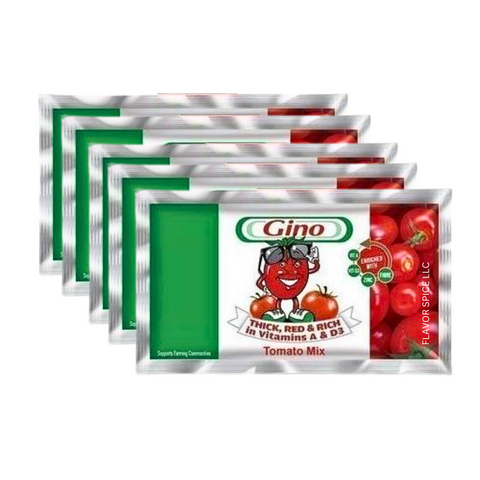 Gino Tomato Pouch, pack of 5 sachets, convenient tomato paste for cooking.