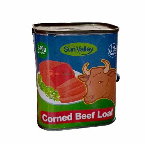 UNBRANDED Sun Valley Corned Beef 340g can with label.