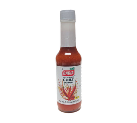 Badia Chili Pepper Hot Sauce 5.60oz bottle with fiery blend label.