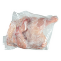Frozen Cornish hen packaged in clear plastic wrap isolated on white background