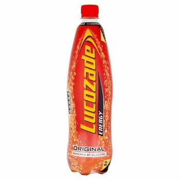 EXP Lucozade high-energy drink bottle with vitamins and caffeine boost.