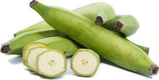 Unripe plantain 5 pieces, green and firm, sliced and whole.