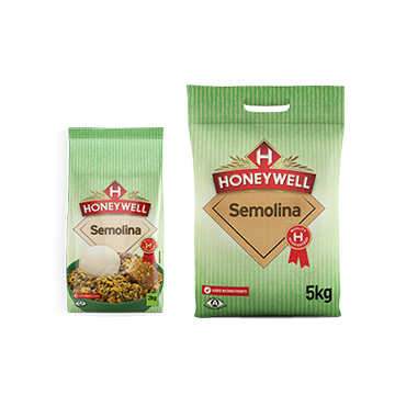 Honeywell Semolina packaging in 2kg and 5kg bags.